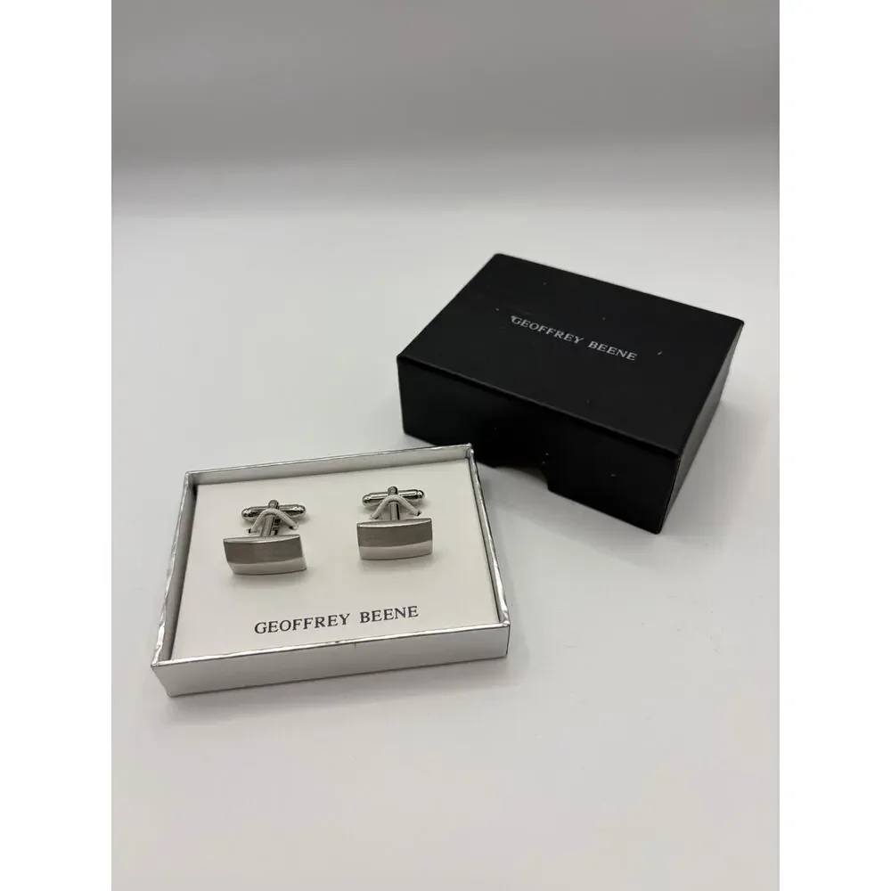 Geoffrey Beene Cufflinks Silver Tone Mens Dress Formal Wedding NIB